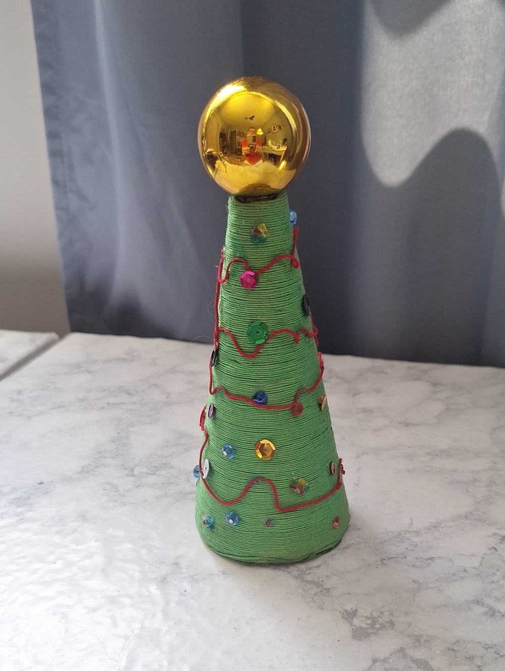 Handcrafted Green Holiday Cone Tree with Gold Top